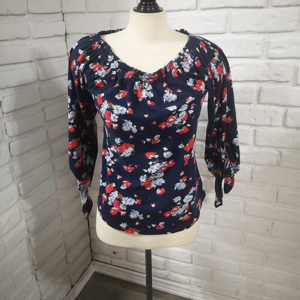Lauren Ralph Lauren Ladies Size Small Navy with Flower Pattern Blouse